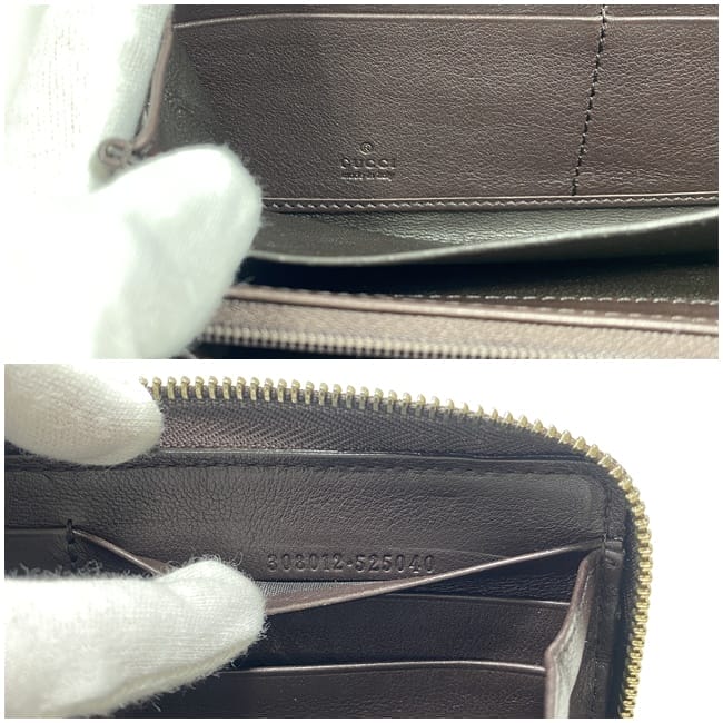 グッチ ラウンドファスナー 長財布 ec-22588 ブラウン シマライン