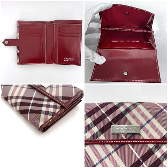 バーバリー 二つ折り 財布 ec-23826 レッド ピンク チェック 美