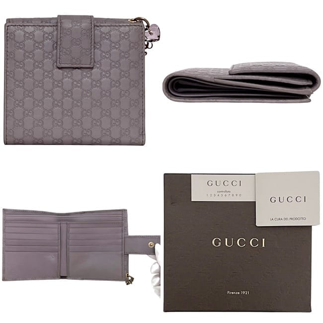 グッチ 二つ折り 財布 パープル マイクロシマ 232579 Wホック 美品