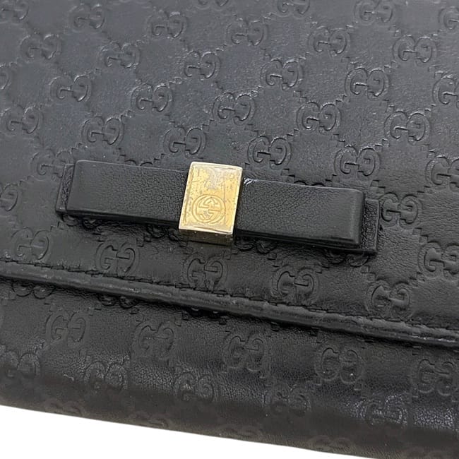 グッチ 二つ折り 長財布 ブラック 黒 マイクロシマ 388679 2149 美品