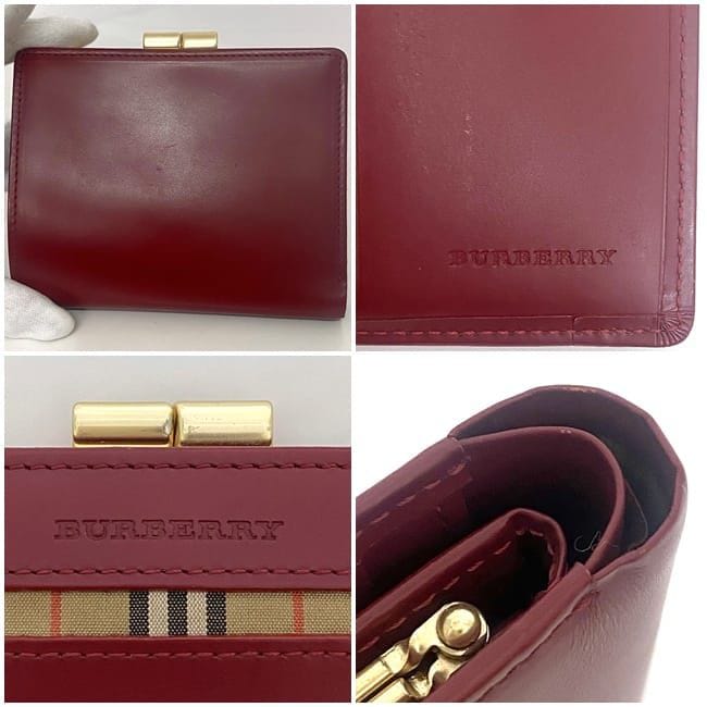 バーバリー 二つ折り財布 がま口 赤 レッド チェック