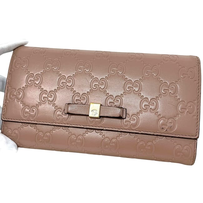 グッチ 二つ折り 長財布 ピンク ベージュ シマ 388679 財布 レザー