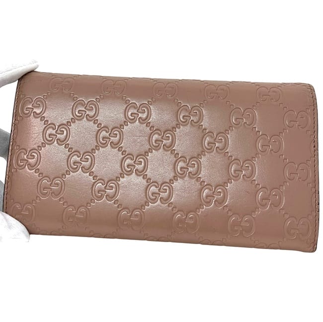 グッチ 二つ折り 長財布 ピンク ベージュ シマ 388679 財布 レザー