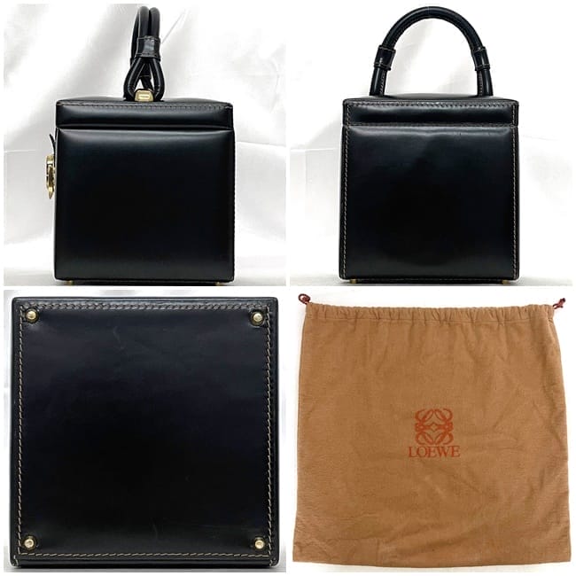 Loewe黒 レアなレザー バニティーバッグ LOEWE ロエベ アナグラム レザー バニティ ミニバッグ トップ