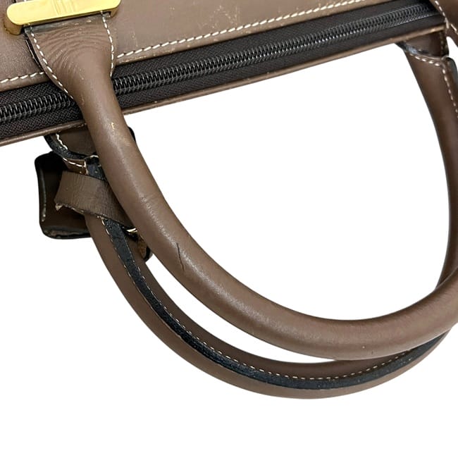 ダンヒル ボストンバッグ ブラウン グレー 旅行鞄 PVC レザー 中古