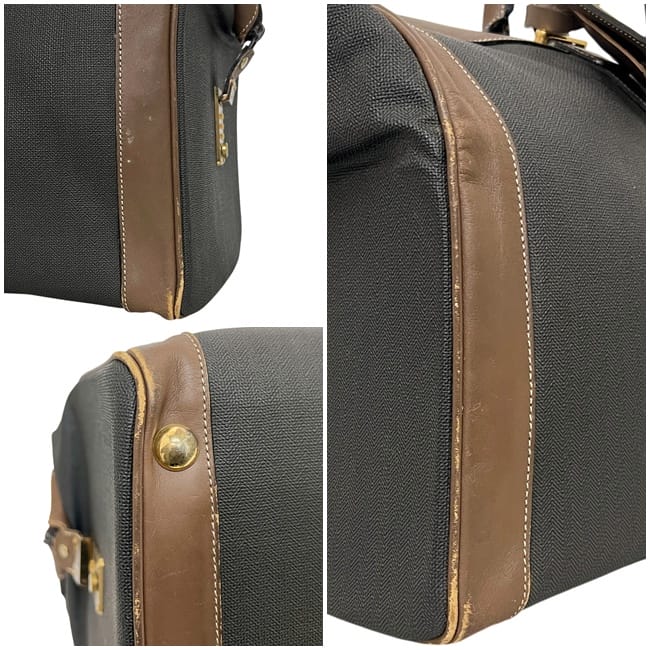 ダンヒル ボストンバッグ ブラウン グレー 旅行鞄 PVC レザー 中古