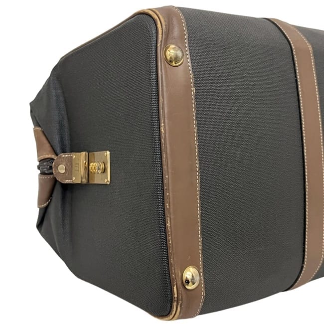 ダンヒル ボストンバッグ ブラウン グレー 旅行鞄 PVC レザー 中古