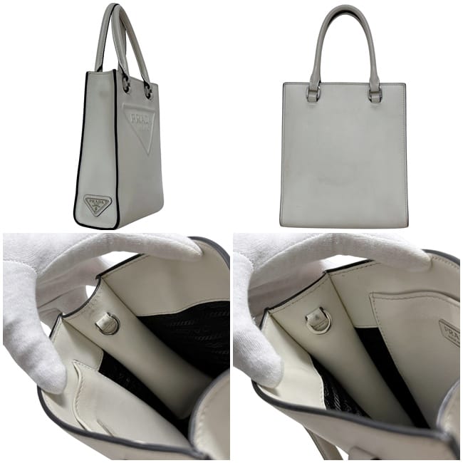 プラダ 2way バッグ ホワイト BIANCO 1BA333 美品 レザー ソフトカーフ
