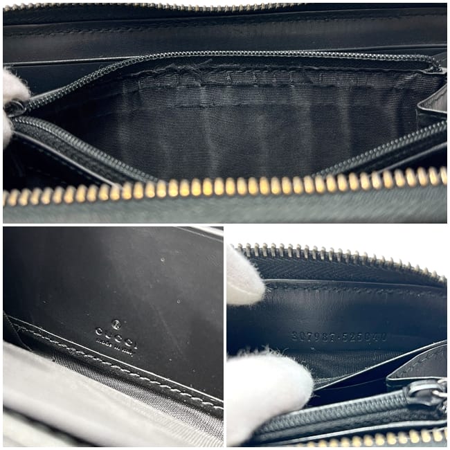 グッチ ラウンドファスナー 長財布 ブラック シマライン 307987 財布