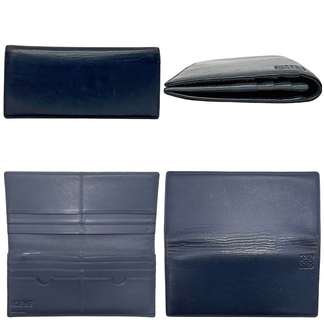 ロエベ 二つ折り 長財布 ネイビー アナグラム 109.80.978 財布 美品