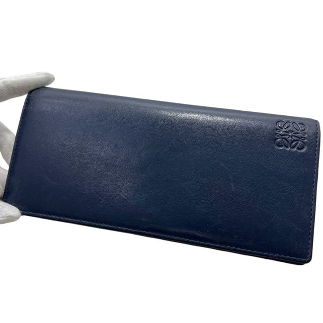 ロエベ 二つ折り 長財布 ネイビー アナグラム 109.80.978 財布 美品