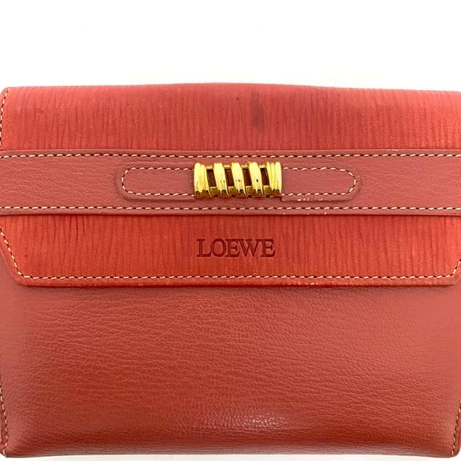 ロエベ 二つ折り 財布 ec-22585 レッド ベラスケス 美品 レザー 中古