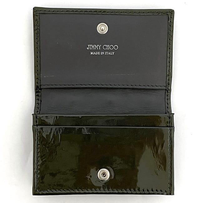 ジミーチュウ 名刺入れ カーキ グリーン 美品 カードケース パテント  