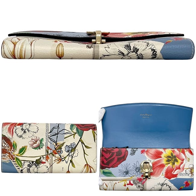 サルヴァトーレ フェラガモ 二つ折り 長財布 ライトブルー ガンチーニ