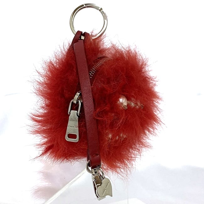 ミュウミュウ ミニ ポーチ レッド 美品 バッグチャーム ファー レザー