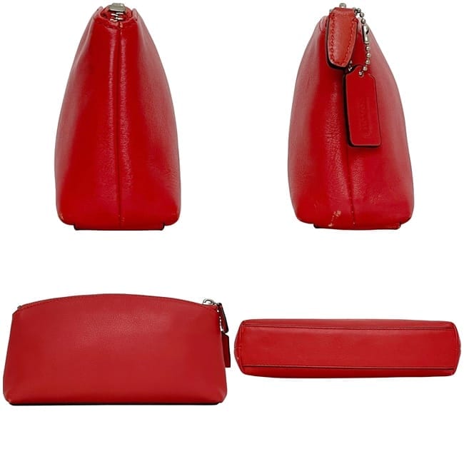 コーチ ポーチ レッド 美品 レザー 中古 COACH ファスナー チャーム付