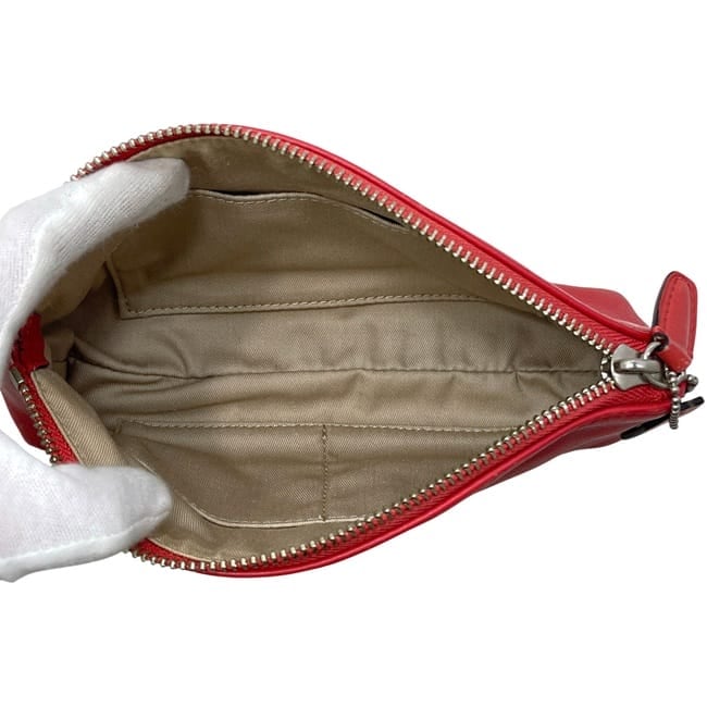 コーチ ポーチ レッド 美品 レザー 中古 COACH ファスナー チャーム付