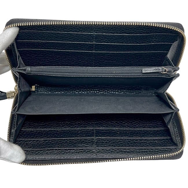 【極美品】グッチ 長財布 ロゴプリント シェリーライン レザー ラウンド 黒 グッチ ラウンドファスナー 長財布 ec-24164 ブラック インター