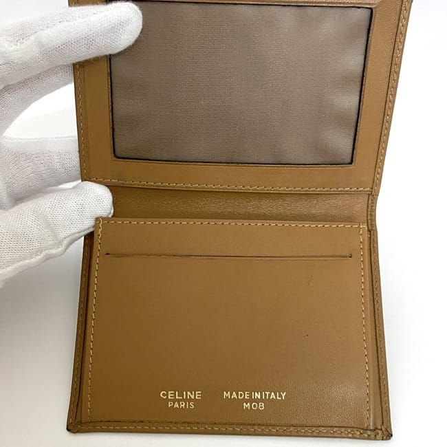 CELINE ベージュ レザー 名刺入れ セリーヌ カードケース ec-23400 ベージュ マカダム 名刺入れ