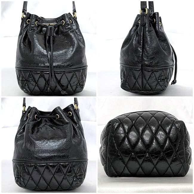 MIU MIU レザー スタッズ キルティング ショルダーバッグ 巾着 ブラック ミュウミュウ ショルダーバッグ キルティング ブラック レザー
