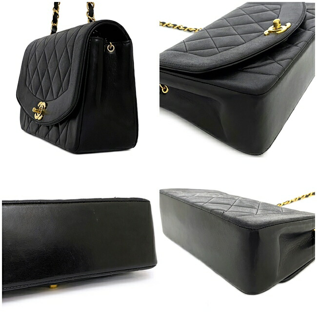 シャネル ダイアナ チェーン ショルダーバッグ ブラック ゴールド