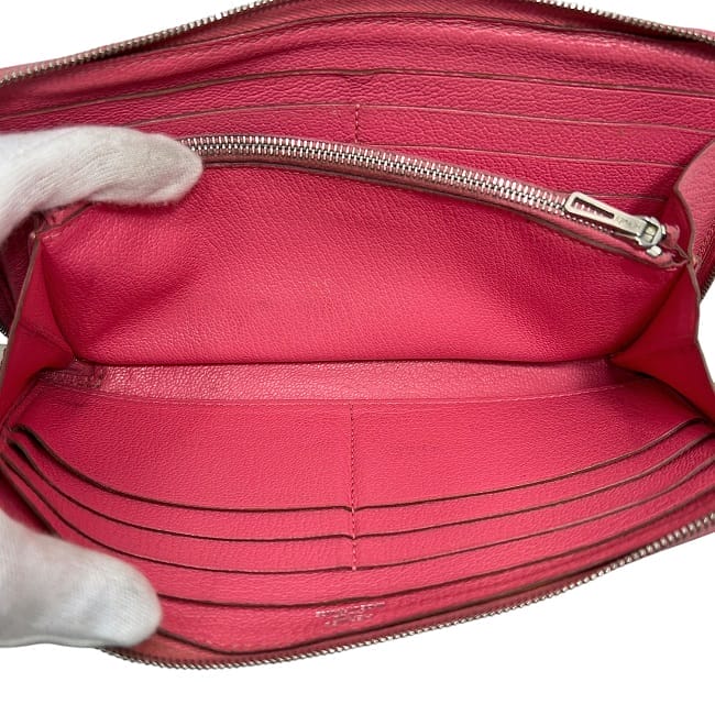 エルメス ラウンドファスナー 長財布 アザップ f-24172 ピンク ローズ  