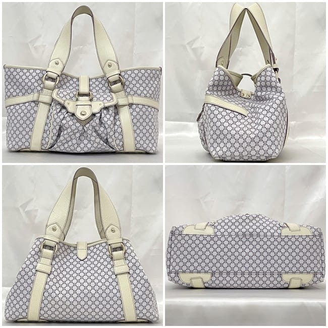 【美品】CELINE　セリーヌ　トートバッグ　白　グレー　肩掛け　マカダム セリーヌ トートバッグ ec-23628 ホワイト パープル パステル