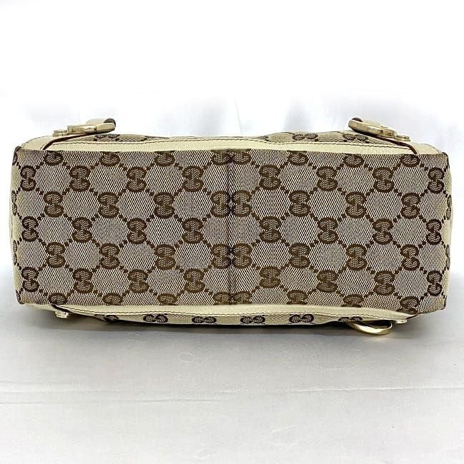 グッチ トートバッグ ベージュ ホワイト 130739 GG キャンバス レザー  