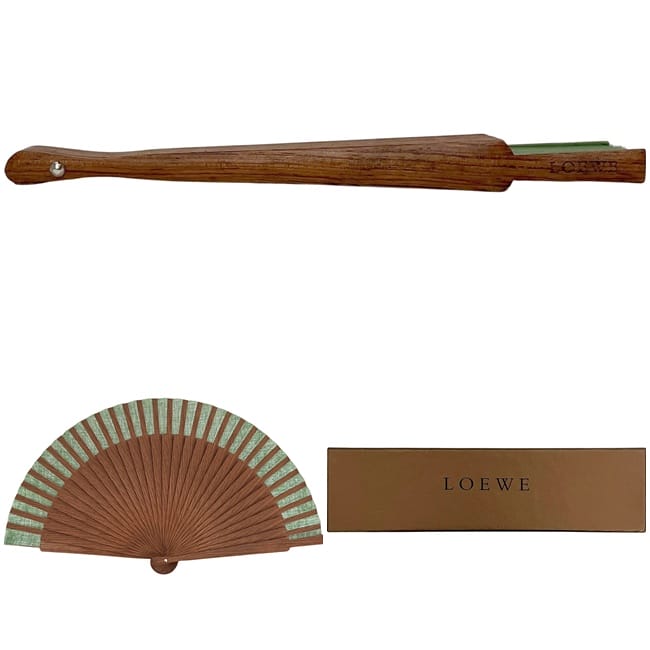 ロエベ 扇子 ブラウン グリーン アナグラム 美品 せんす ウッド
