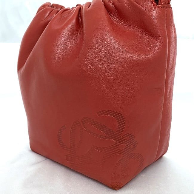 ロエベ 巾着 ショルダーバッグ レッド アナグラム 8-14088 美品
