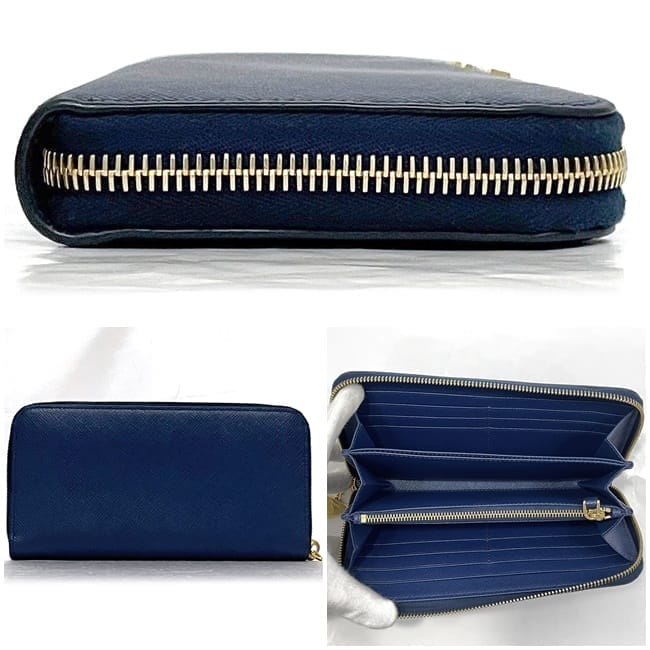 極美品 PRADA レザー 折り財布 三角プレート ラウンドファスナー
