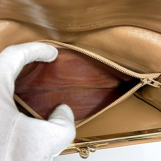 セリーヌ 二つ折り がまぐち 長財布 ec-22065 ベージュ マカダム 美品