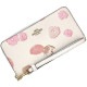 コーチ ラウンドファスナー 長財布 ベージュ ホワイト ピンク CR625 美品 財布 PVC レザー 中古 COACH ストラップ付 花 モチーフ フラワー 白 レディース 女性 定番 人気 ファス