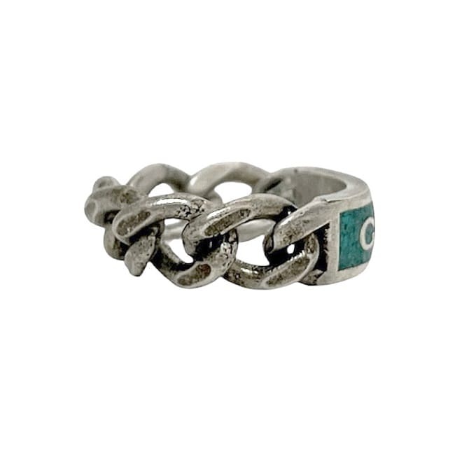 グッチ 24号 プレート リング 喜平 グリーン 925 チェーン 3717 GUCCI - グッチ 24号 プレート リング 喜平 グリーン 925