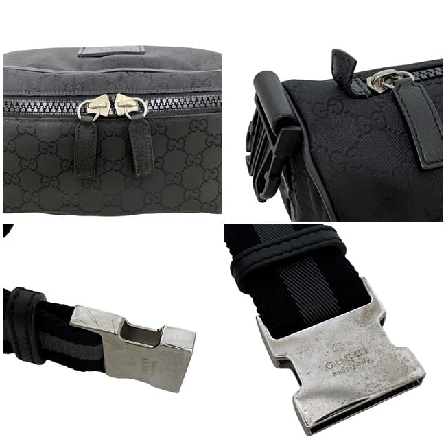 グッチ ボディバッグ ブラック GGナイロン 449182 美品 ナイロン 中古