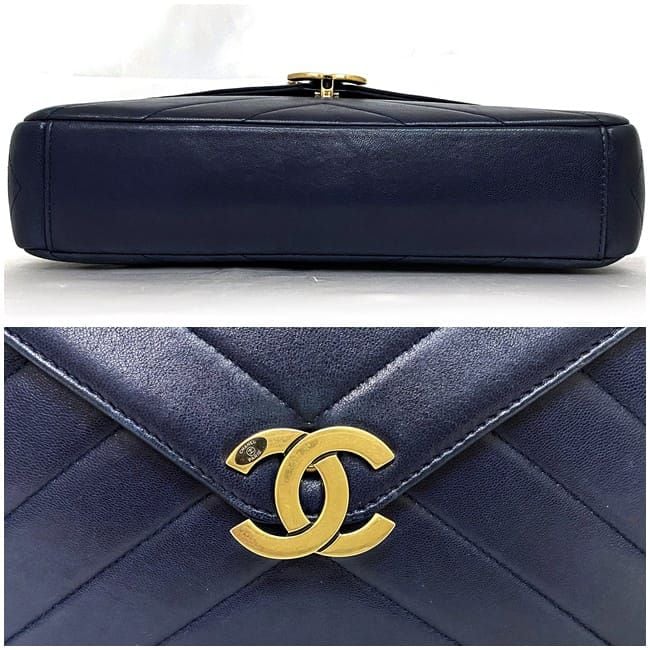CHANEL シャネル ショルダーバッグ 紺 - 4500125A0064 シャネル チェーン ショルダーバッグ ネイビー Vステッチ f