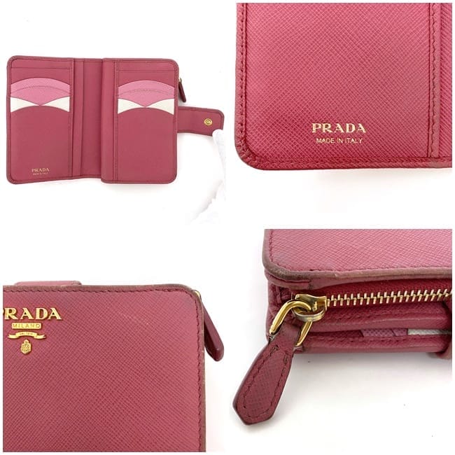 プラダ 二つ折り 財布 ec-22190 ピンク 1ML225 美品 サフィアーノ
