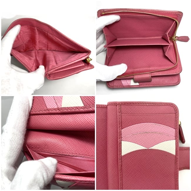 プラダ 二つ折り 財布 ec-22190 ピンク 1ML225 美品 サフィアーノ