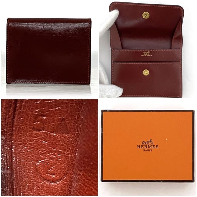 小物 HERMES エルメス コインケース f-22720 ボルドー 美品 レア レザー 中古