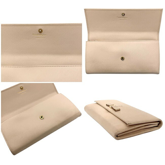 未使用Salvatore Ferragamoキャンバス×レザー 長財布　ベージュ サルヴァトーレ フェラガモ 二つ折り 長財布 ベージュ ゴールド