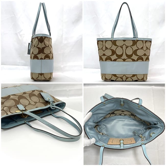 コーチ トートバッグ ec-23522 ベージュ ライトブルー