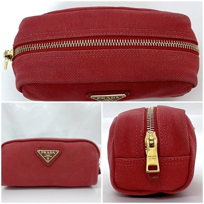 PRADA ハトメ 赤 ポーチ 正規品 直営店☆PRADA パテントレザー ミニポーチ (PRADA/ショルダー