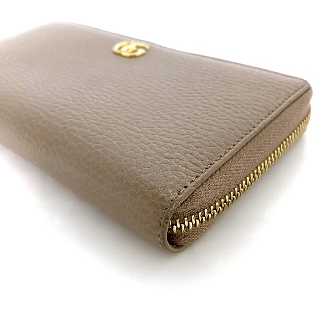 グッチ ラウンドファスナー 長財布 ピンクベージュ ゴールド  
