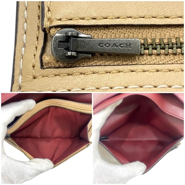 コーチ 三つ折り 長財布 ec-23718 ベージュ 57197 美品 財布 レザー  