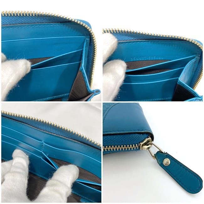 グッチ ラウンドファスナー 長財布 ブルー ディアマンテ 354487