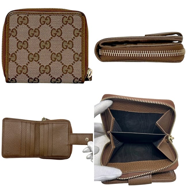 グッチ 二つ折り 財布 ベージュ ブラウン GGキャンバス 346056 美品