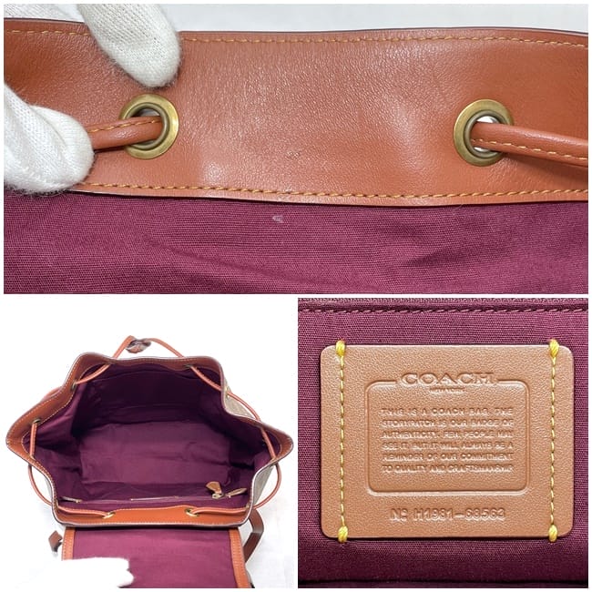 コーチ リュック ec-23485 ベージュ ブラウン シグネチャー 68563 美品