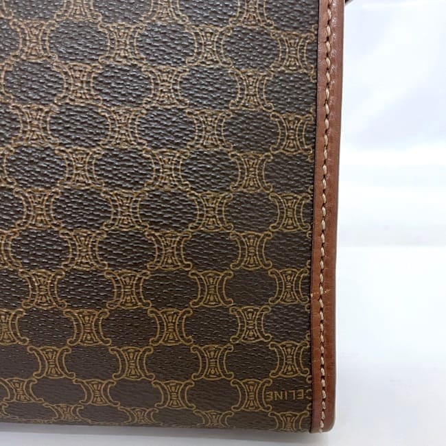 美品✨ セリーヌ セカンドバッグ マカダム ストラップ付き PVC ブラウン CELINE セリーヌ マカダム ブラウン ゴールド金具 PVC/レザー