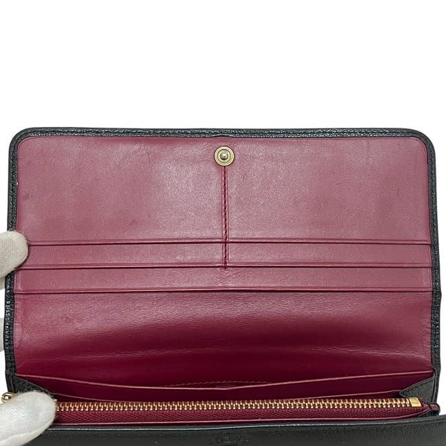 ロエベ 二つ折り 長財布 ブラック アマソナ 美品 財布 レザー 中古