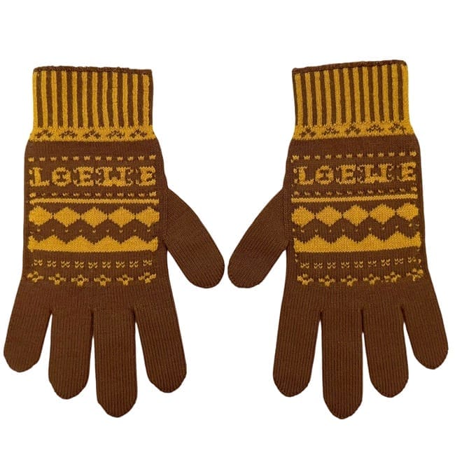 ロエベ 手袋 ブラウン イエロー Suna Fujita F811487X39 S 美品